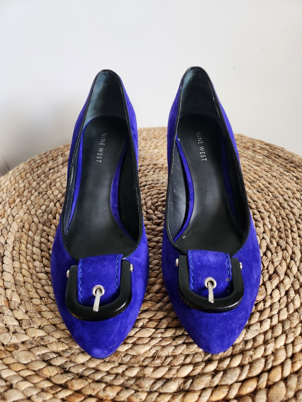 Nine West Purple Suede Pointed Toe Buckle Pumps
